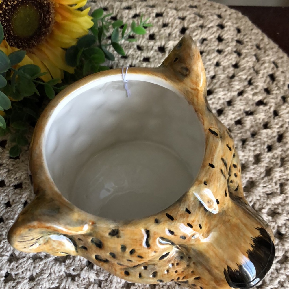 Ceramic Cheetah Leopard Head Planter Pot Decor - Picture 2 of 10